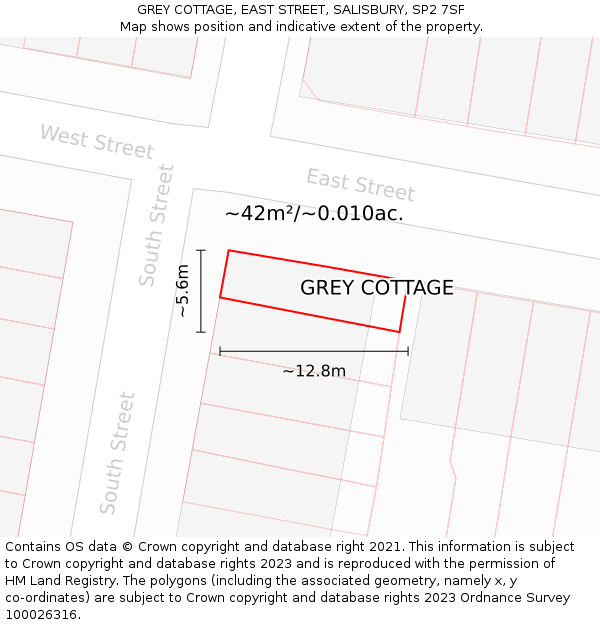 GREY COTTAGE, EAST STREET, SALISBURY, SP2 7SF: Plot and title map