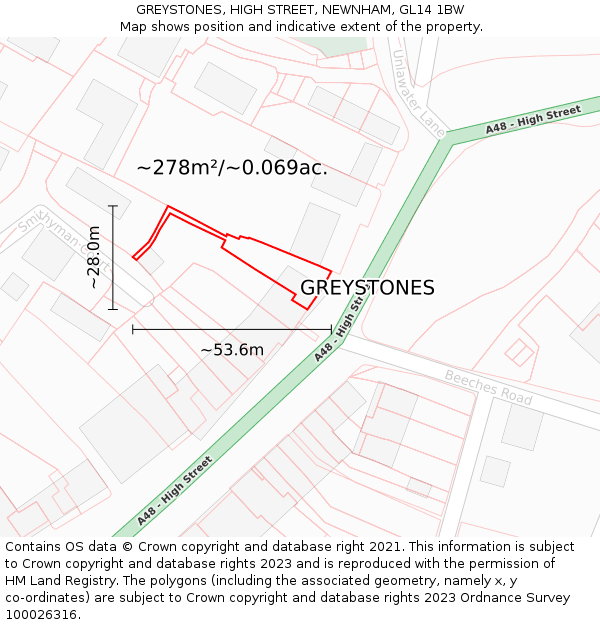 GREYSTONES, HIGH STREET, NEWNHAM, GL14 1BW: Plot and title map