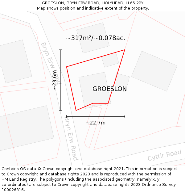GROESLON, BRYN ERW ROAD, HOLYHEAD, LL65 2PY: Plot and title map