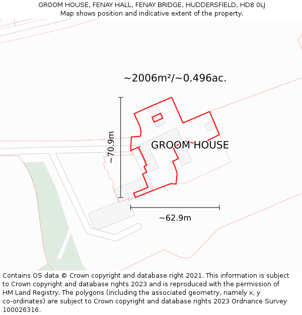 GROOM HOUSE, FENAY HALL, FENAY BRIDGE, HUDDERSFIELD, HD8 0LJ: Plot and title map