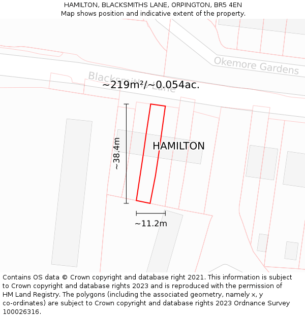 HAMILTON, BLACKSMITHS LANE, ORPINGTON, BR5 4EN: Plot and title map