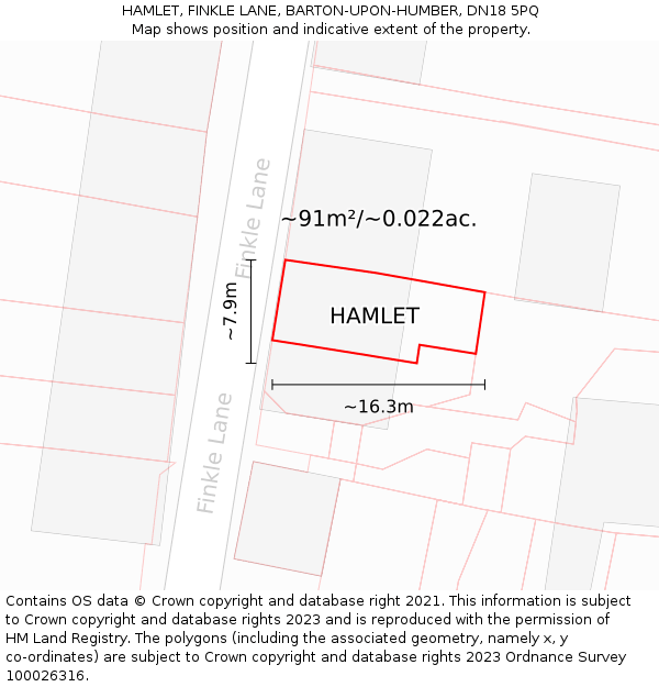 HAMLET, FINKLE LANE, BARTON-UPON-HUMBER, DN18 5PQ: Plot and title map