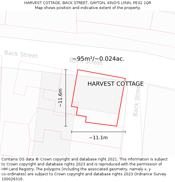 HARVEST COTTAGE, BACK STREET, GAYTON, KING'S LYNN, PE32 1QR: Plot and title map