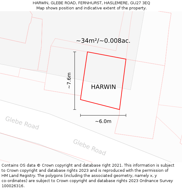 HARWIN, GLEBE ROAD, FERNHURST, HASLEMERE, GU27 3EQ: Plot and title map