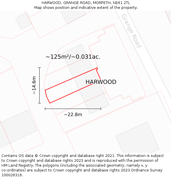 HARWOOD, GRANGE ROAD, MORPETH, NE61 2TL: Plot and title map