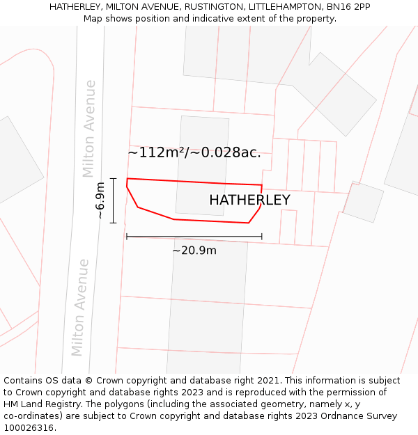 HATHERLEY, MILTON AVENUE, RUSTINGTON, LITTLEHAMPTON, BN16 2PP: Plot and title map