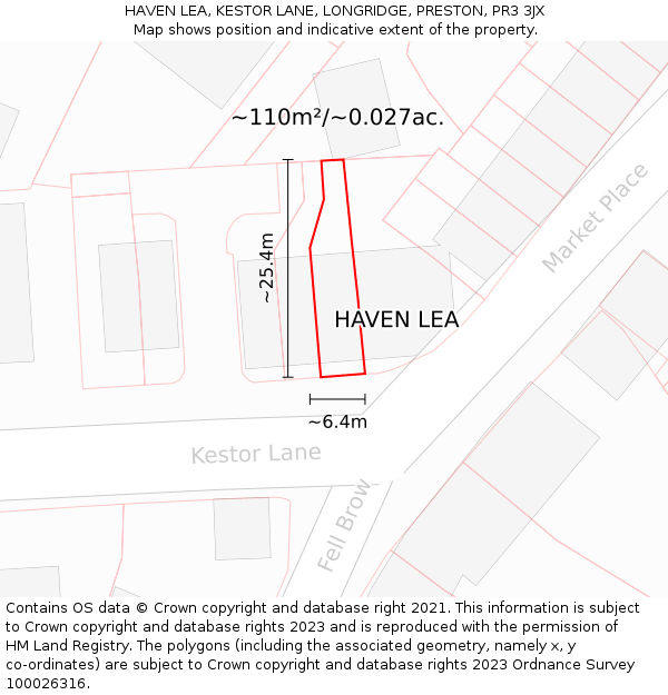 HAVEN LEA, KESTOR LANE, LONGRIDGE, PRESTON, PR3 3JX: Plot and title map