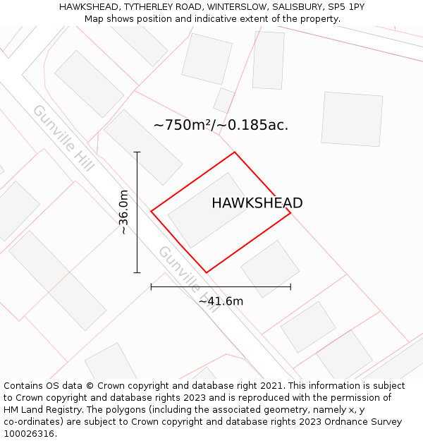 HAWKSHEAD, TYTHERLEY ROAD, WINTERSLOW, SALISBURY, SP5 1PY: Plot and title map