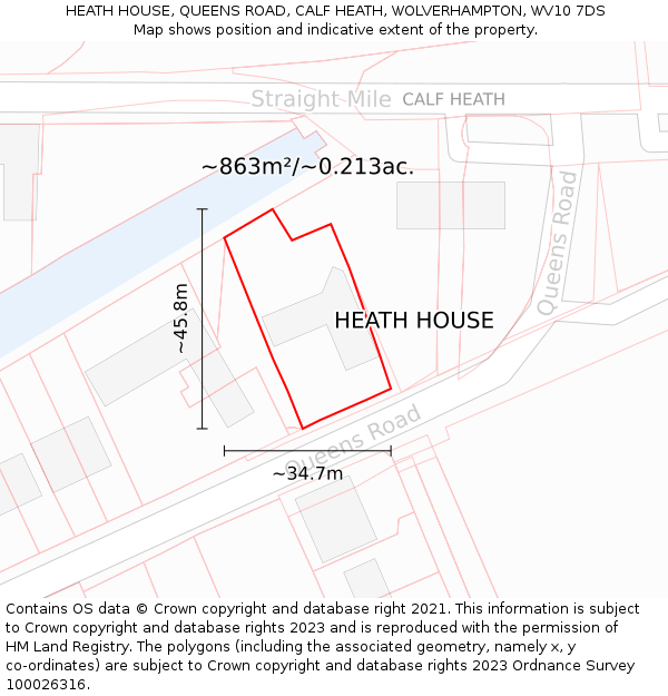 HEATH HOUSE, QUEENS ROAD, CALF HEATH, WOLVERHAMPTON, WV10 7DS: Plot and title map