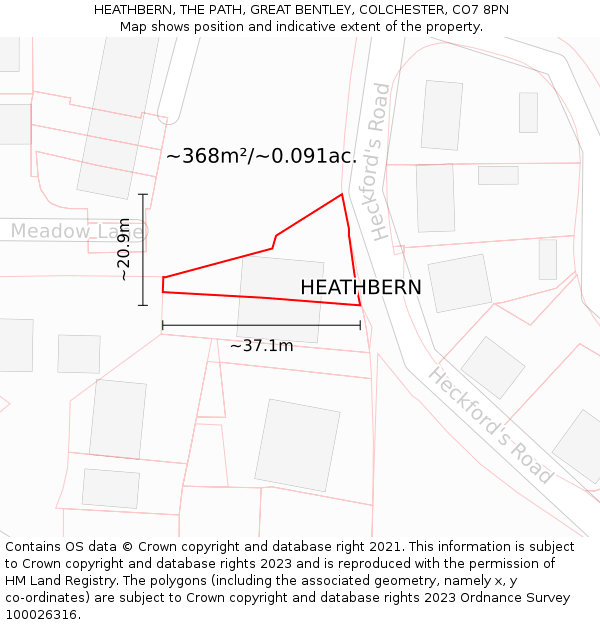 HEATHBERN, THE PATH, GREAT BENTLEY, COLCHESTER, CO7 8PN: Plot and title map