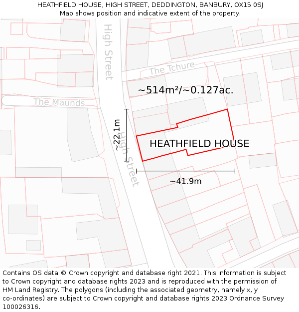 HEATHFIELD HOUSE, HIGH STREET, DEDDINGTON, BANBURY, OX15 0SJ: Plot and title map