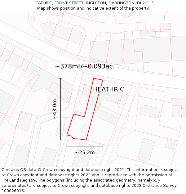 HEATHRIC, FRONT STREET, INGLETON, DARLINGTON, DL2 3HS: Plot and title map