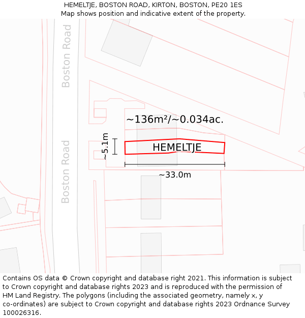 HEMELTJE, BOSTON ROAD, KIRTON, BOSTON, PE20 1ES: Plot and title map