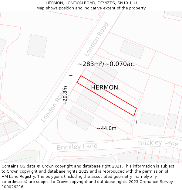 HERMON, LONDON ROAD, DEVIZES, SN10 1LU: Plot and title map