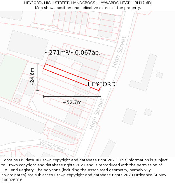 HEYFORD, HIGH STREET, HANDCROSS, HAYWARDS HEATH, RH17 6BJ: Plot and title map