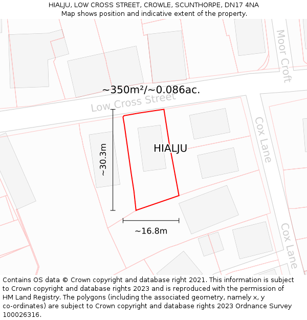 HIALJU, LOW CROSS STREET, CROWLE, SCUNTHORPE, DN17 4NA: Plot and title map