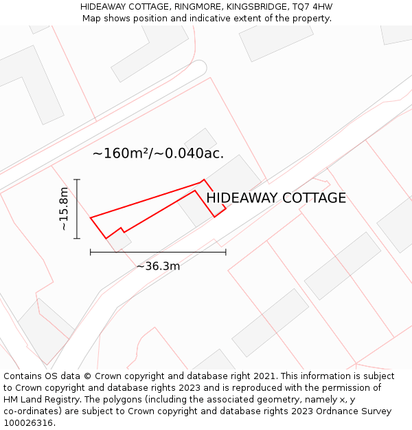 HIDEAWAY COTTAGE, RINGMORE, KINGSBRIDGE, TQ7 4HW: Plot and title map