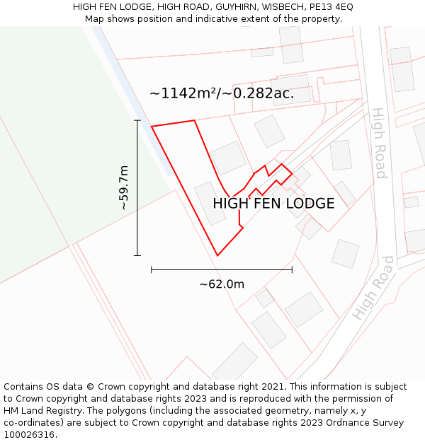 HIGH FEN LODGE, HIGH ROAD, GUYHIRN, WISBECH, PE13 4EQ: Plot and title map