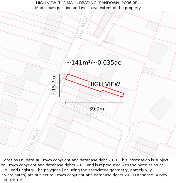 HIGH VIEW, THE MALL, BRADING, SANDOWN, PO36 0BU: Plot and title map