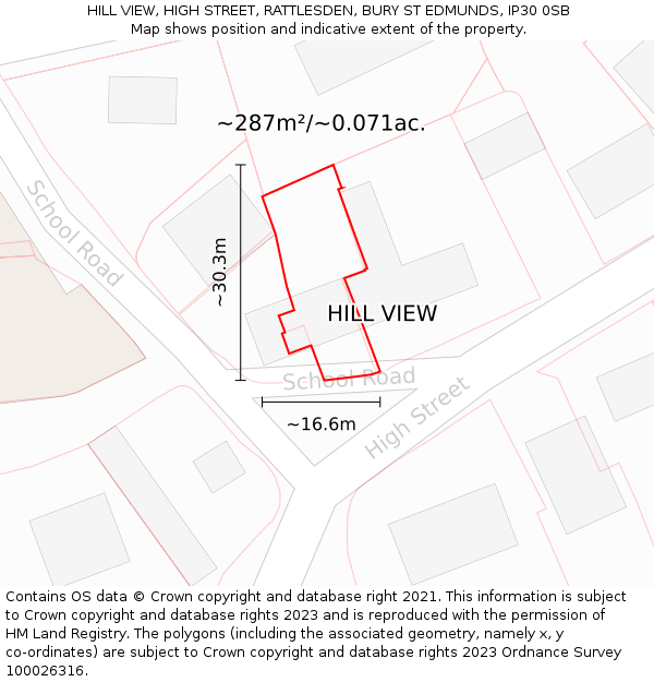 HILL VIEW, HIGH STREET, RATTLESDEN, BURY ST EDMUNDS, IP30 0SB: Plot and title map