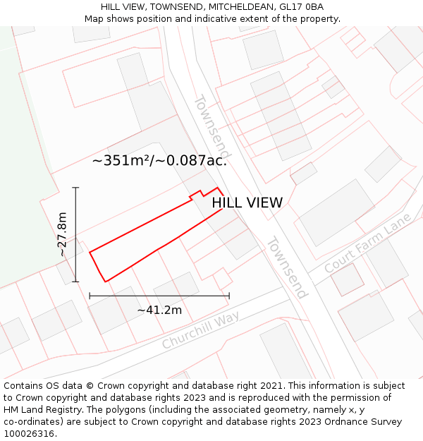 HILL VIEW, TOWNSEND, MITCHELDEAN, GL17 0BA: Plot and title map