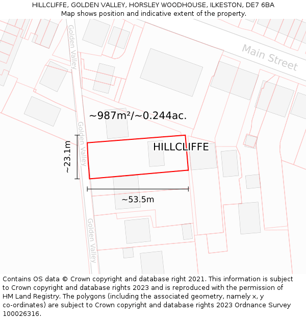 HILLCLIFFE, GOLDEN VALLEY, HORSLEY WOODHOUSE, ILKESTON, DE7 6BA: Plot and title map