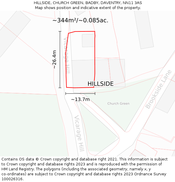 HILLSIDE, CHURCH GREEN, BADBY, DAVENTRY, NN11 3AS: Plot and title map