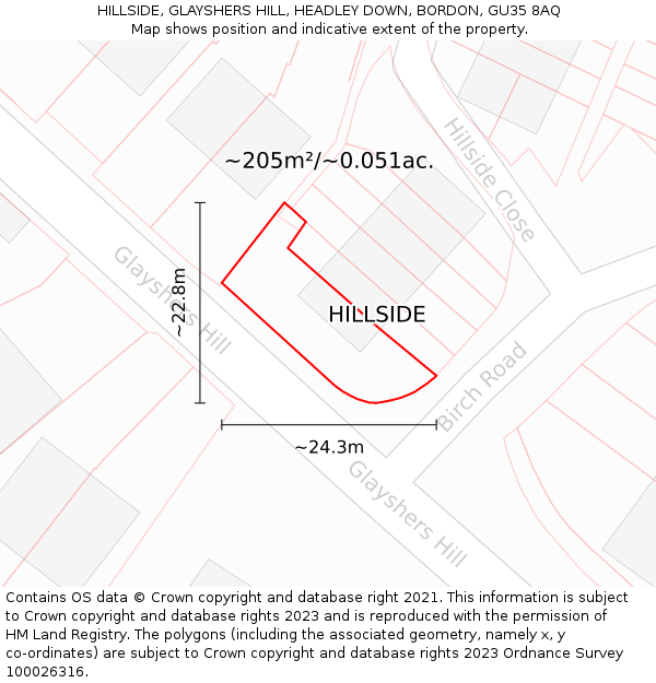 HILLSIDE, GLAYSHERS HILL, HEADLEY DOWN, BORDON, GU35 8AQ: Plot and title map