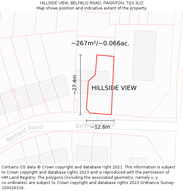 HILLSIDE VIEW, BELFIELD ROAD, PAIGNTON, TQ3 3UZ: Plot and title map