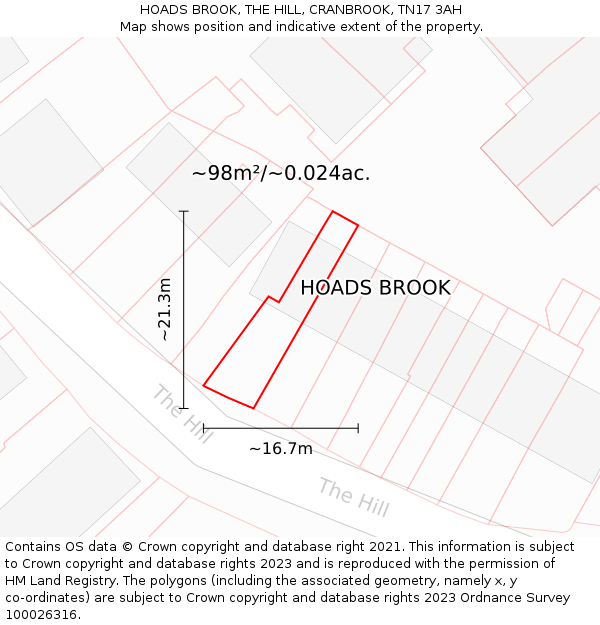 HOADS BROOK, THE HILL, CRANBROOK, TN17 3AH: Plot and title map