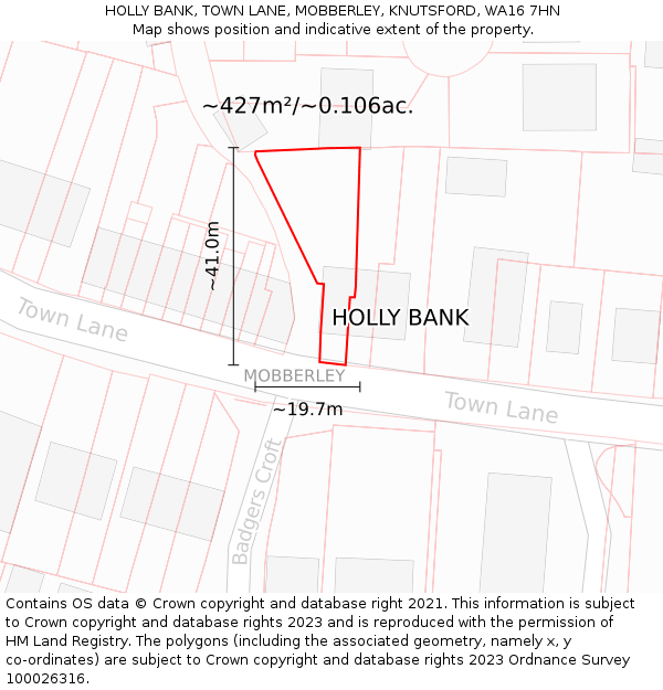 HOLLY BANK, TOWN LANE, MOBBERLEY, KNUTSFORD, WA16 7HN: Plot and title map