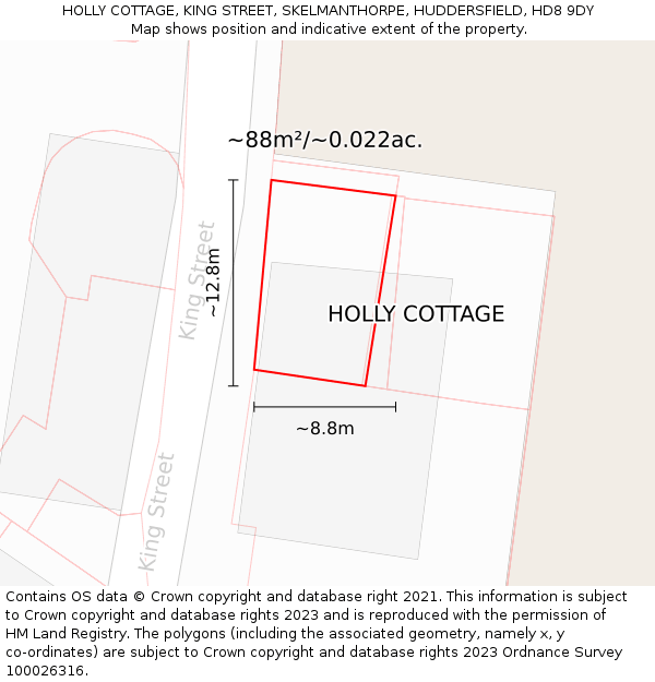 HOLLY COTTAGE, KING STREET, SKELMANTHORPE, HUDDERSFIELD, HD8 9DY: Plot and title map