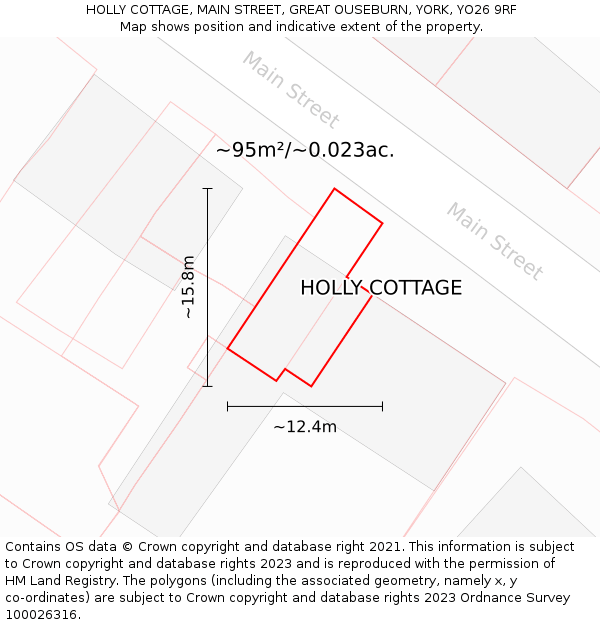 HOLLY COTTAGE, MAIN STREET, GREAT OUSEBURN, YORK, YO26 9RF: Plot and title map