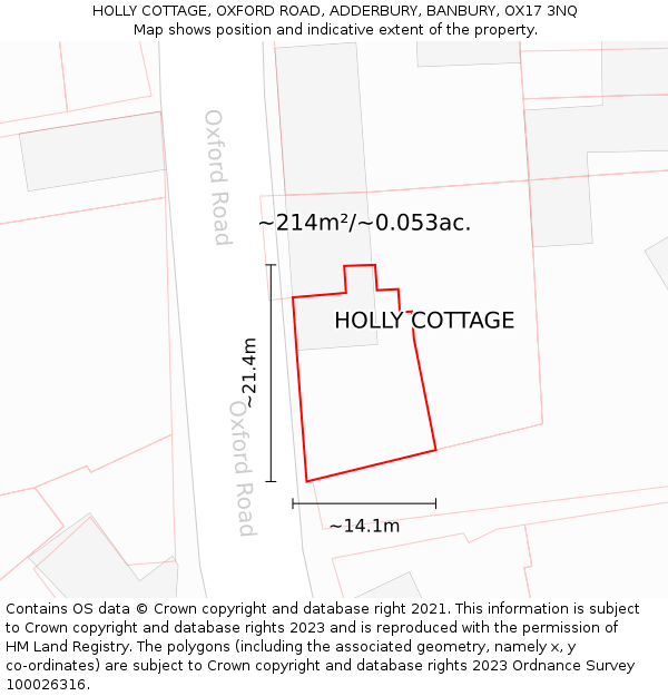 HOLLY COTTAGE, OXFORD ROAD, ADDERBURY, BANBURY, OX17 3NQ: Plot and title map