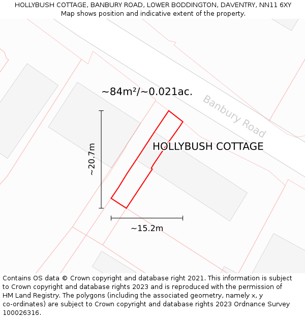 HOLLYBUSH COTTAGE, BANBURY ROAD, LOWER BODDINGTON, DAVENTRY, NN11 6XY: Plot and title map