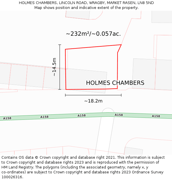 HOLMES CHAMBERS, LINCOLN ROAD, WRAGBY, MARKET RASEN, LN8 5ND: Plot and title map
