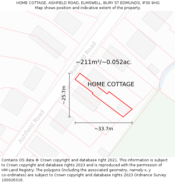 HOME COTTAGE, ASHFIELD ROAD, ELMSWELL, BURY ST EDMUNDS, IP30 9HG: Plot and title map