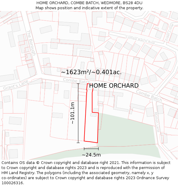 HOME ORCHARD, COMBE BATCH, WEDMORE, BS28 4DU: Plot and title map