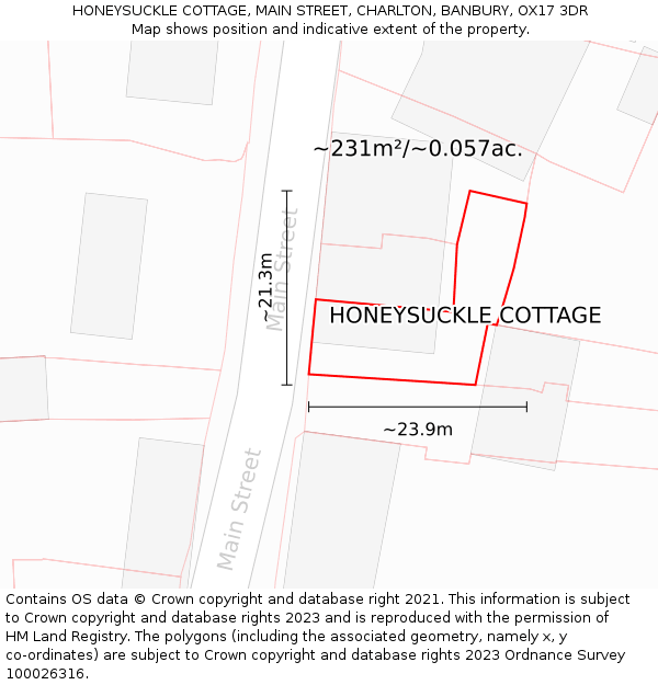 HONEYSUCKLE COTTAGE, MAIN STREET, CHARLTON, BANBURY, OX17 3DR: Plot and title map