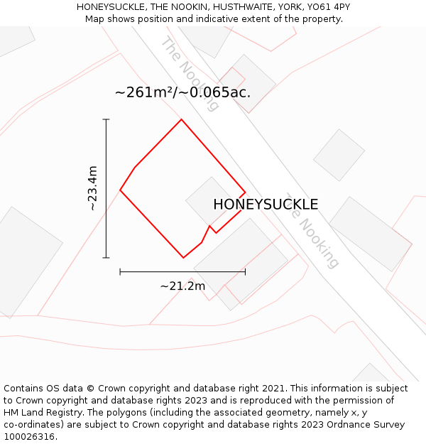 HONEYSUCKLE, THE NOOKIN, HUSTHWAITE, YORK, YO61 4PY: Plot and title map