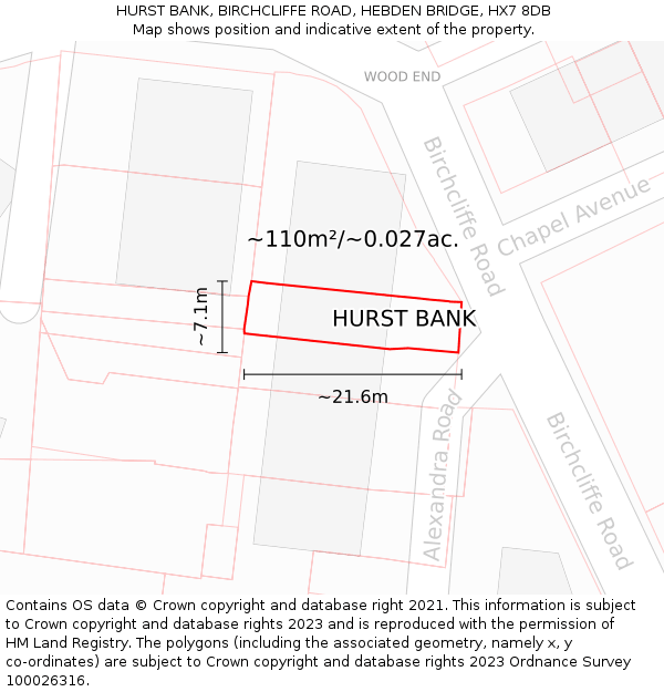 HURST BANK, BIRCHCLIFFE ROAD, HEBDEN BRIDGE, HX7 8DB: Plot and title map
