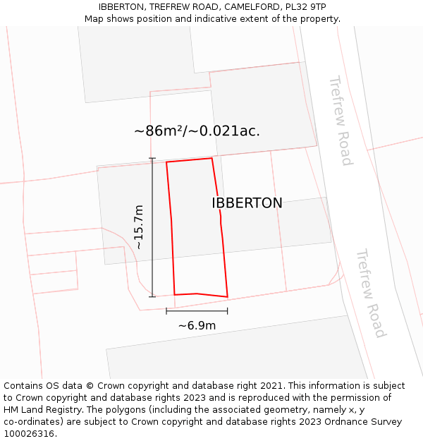 IBBERTON, TREFREW ROAD, CAMELFORD, PL32 9TP: Plot and title map