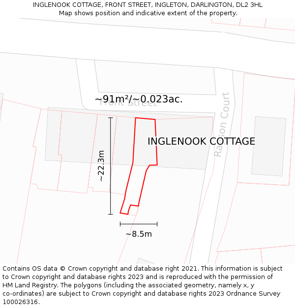 INGLENOOK COTTAGE, FRONT STREET, INGLETON, DARLINGTON, DL2 3HL: Plot and title map