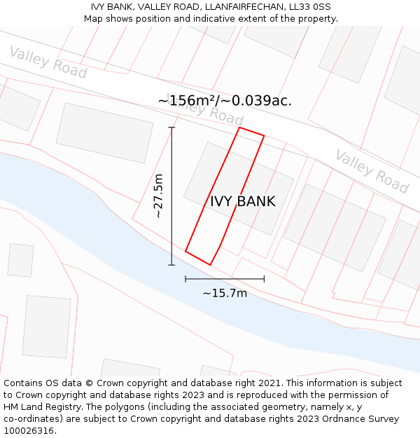 IVY BANK, VALLEY ROAD, LLANFAIRFECHAN, LL33 0SS: Plot and title map