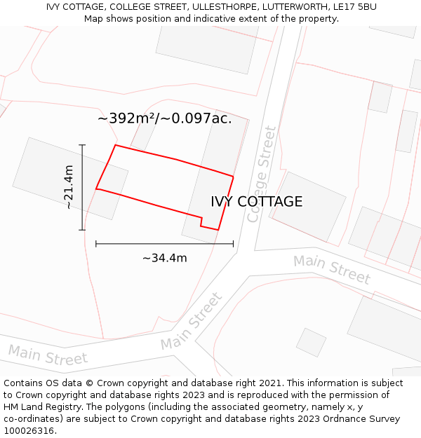 IVY COTTAGE, COLLEGE STREET, ULLESTHORPE, LUTTERWORTH, LE17 5BU: Plot and title map