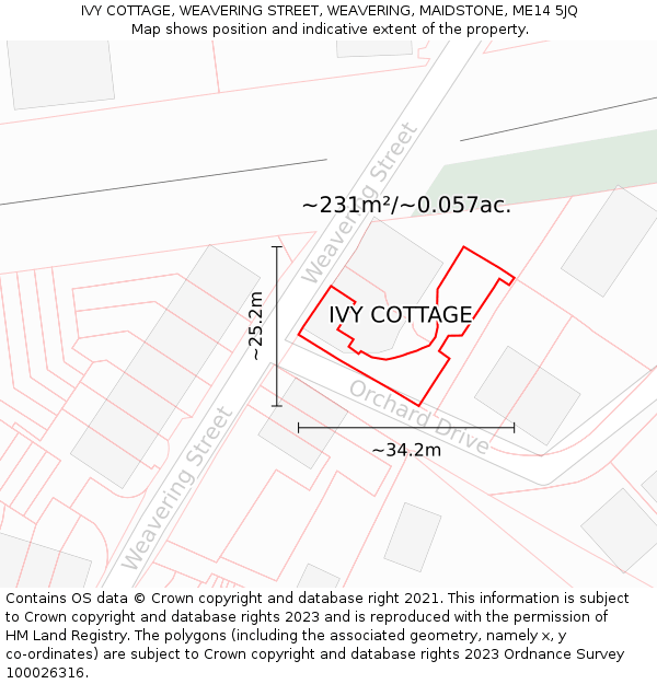 IVY COTTAGE, WEAVERING STREET, WEAVERING, MAIDSTONE, ME14 5JQ: Plot and title map