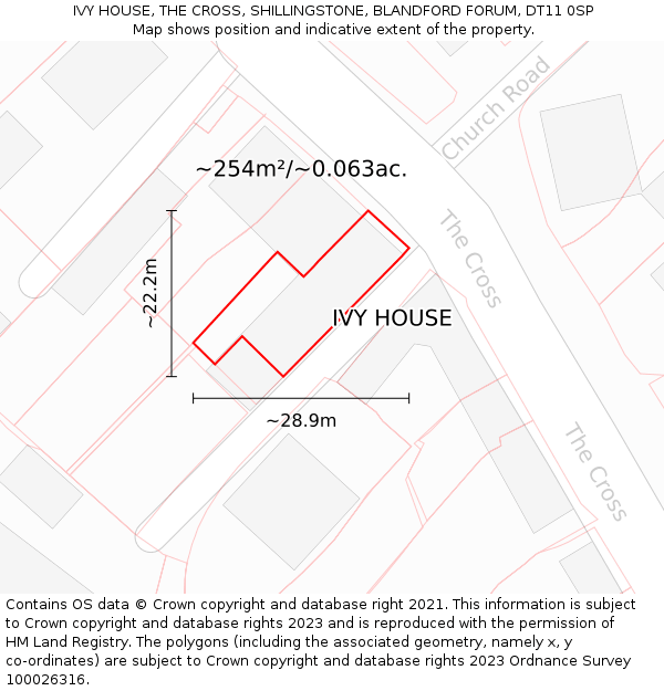 IVY HOUSE, THE CROSS, SHILLINGSTONE, BLANDFORD FORUM, DT11 0SP: Plot and title map