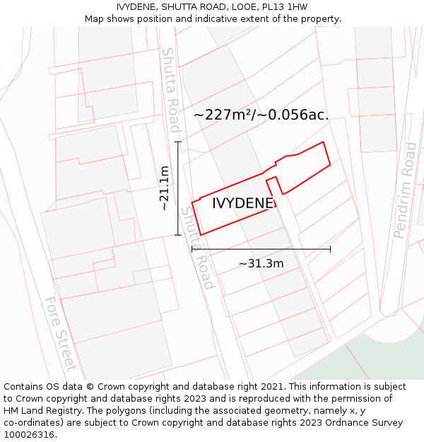 IVYDENE, SHUTTA ROAD, LOOE, PL13 1HW: Plot and title map