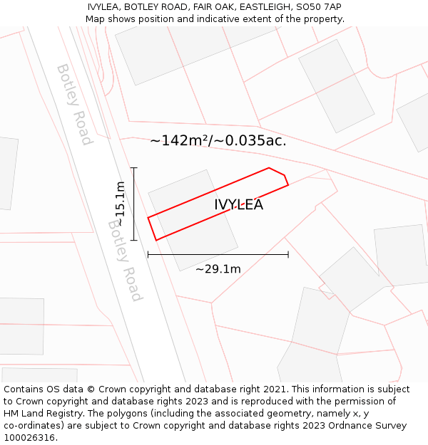 IVYLEA, BOTLEY ROAD, FAIR OAK, EASTLEIGH, SO50 7AP: Plot and title map