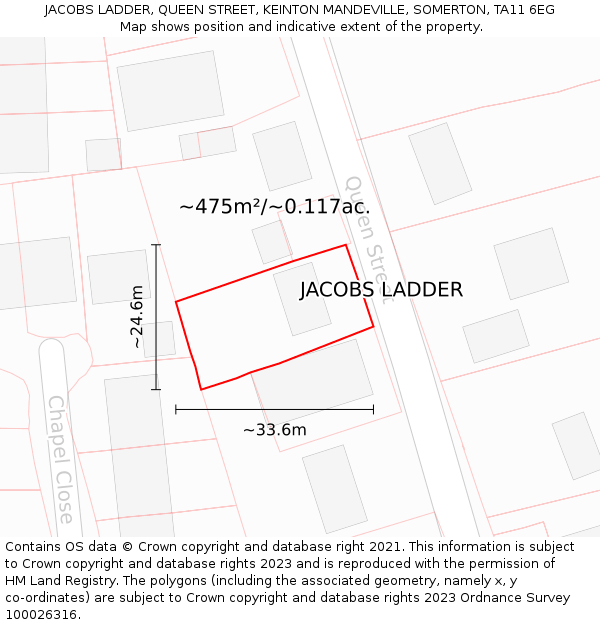 JACOBS LADDER, QUEEN STREET, KEINTON MANDEVILLE, SOMERTON, TA11 6EG: Plot and title map